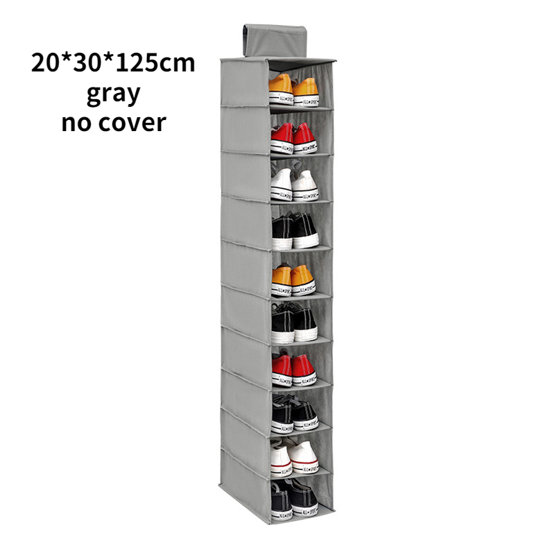 Hanging Closet Shoe Organizer Non woven Storage Bag Clothes Hats Underwear Handbag Storage Rack Holder Closet Space Saving Shelf: B-gray-no cover