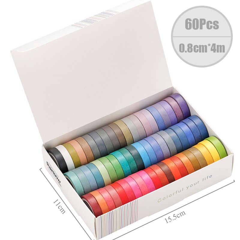 60 stk / sæt grundlæggende ensfarvet washi tape regnbue maskeringstape dekorativt klæbebånd klistermærke scrapbog dagbog papirvarer: Default Title