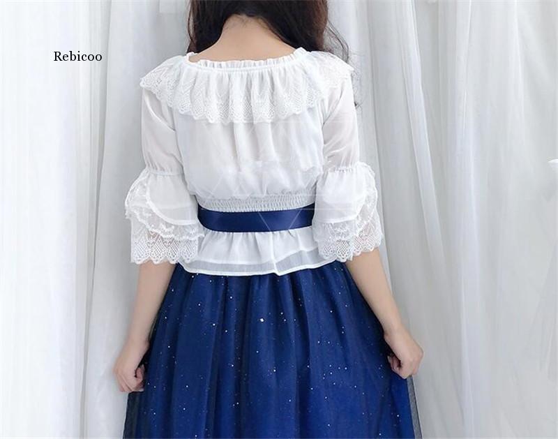 Shinning Stars Lolita Dress Gradient JSK Star Blue Girls Solid Fancy Dress Lace Ruched Pleated Dress and Shirt Set
