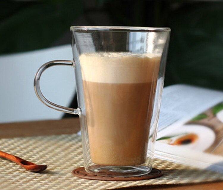 Double insulation transparent glass coffee cup with the glass office household cup milk cup 400 ml