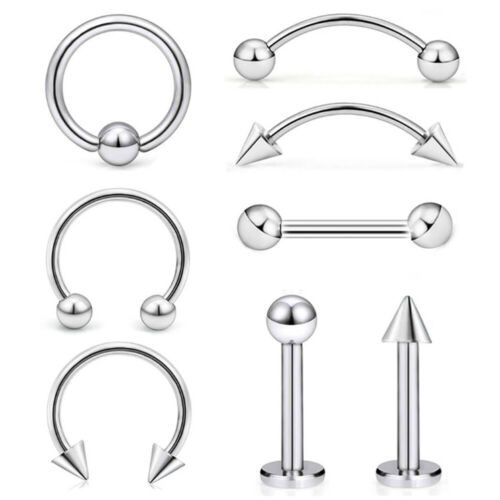 8 stück/einstellen ohrpiercings aus stahl, Wendel-piercings, augenbrauenpiercings, lippenpiercings, labret-ringe, tragus-piercings, Hantel-piercings, körperschmuck: 1.2 x 6 x 3mm / Silber