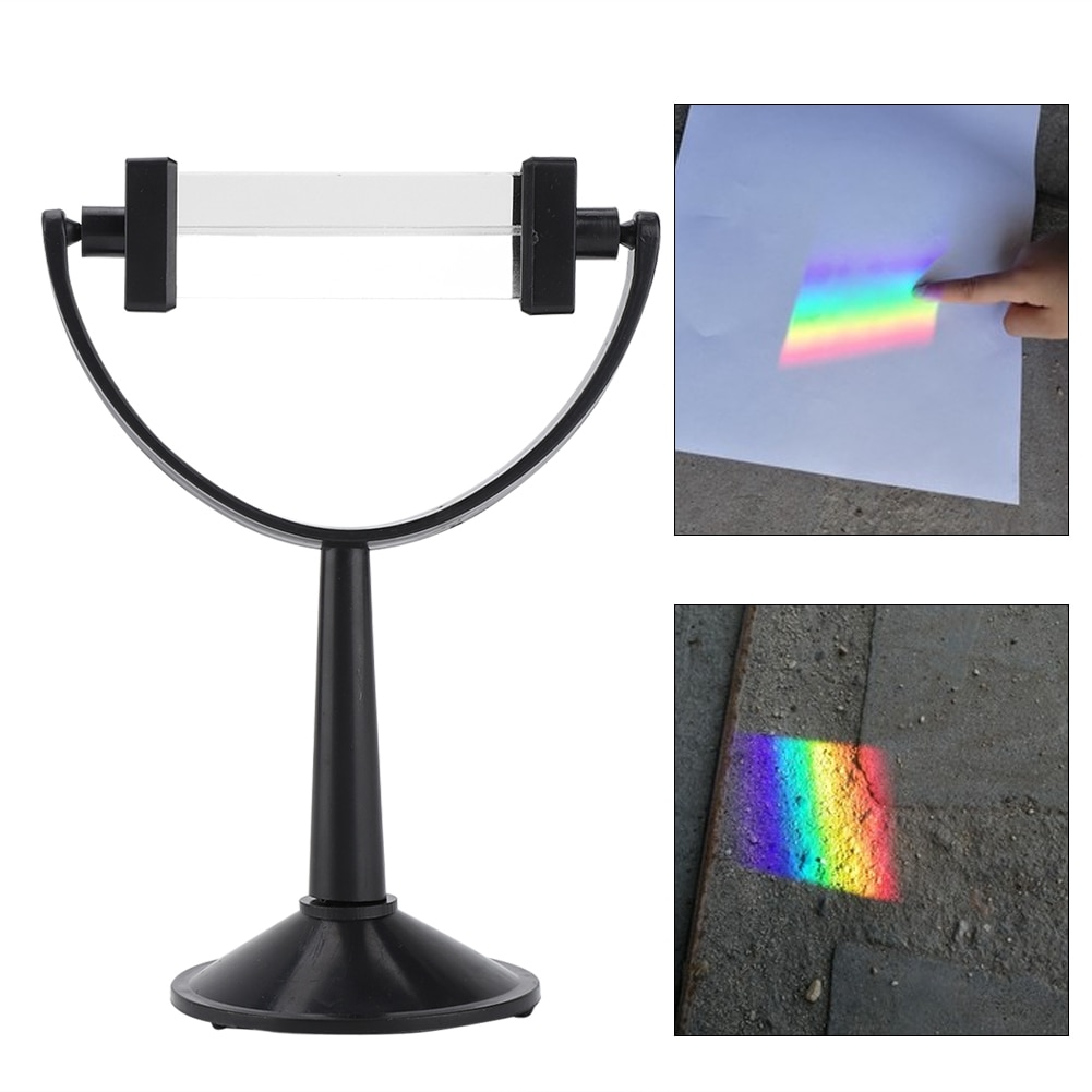 Totatable Triangular Color Prism with Stand Holder Optical Glass Right Angle Reflecting Triangular Prism Teaching Light Spectrum