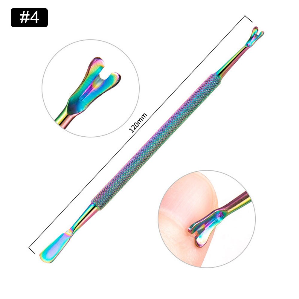 1pcs Rainbow Nail Cuticle Pushers Tweezers Nipper Clipper Scissor Dual-end Dead Skin Remover Manicure Pedicure Nail Art Tool: Pattern 4