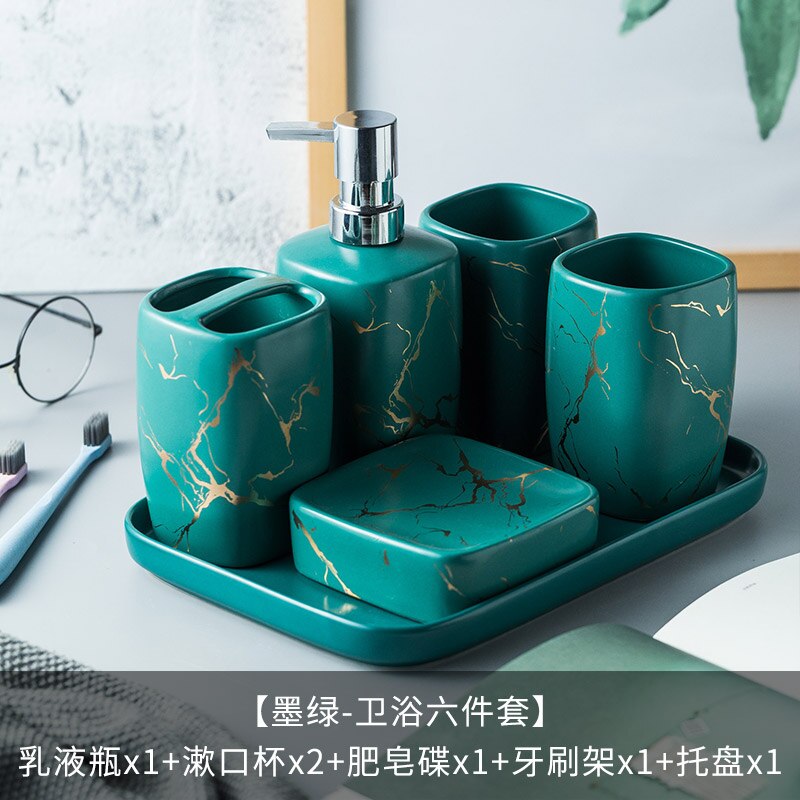 Marmer Keramiek Badkamer Set 5Pcs Zeepdispenser/Tandenborstel Houder/Tumbler/Zeepbakje Lade Badkamer Decoratie accessoires