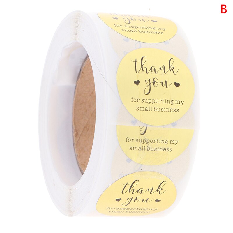 500pc merci de soutenir mon entreprise Kraft autocollants avec feuille d'or étiquettes rondes autocollant pour boutique autocollant fait main 2.5cm: B