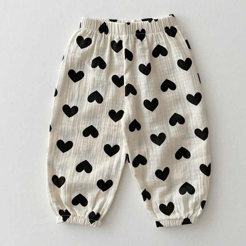 Summer Baby Clothes Linen Girls Pants Sweet Print Girls Trousers Boys Casual Pants: black / 24M