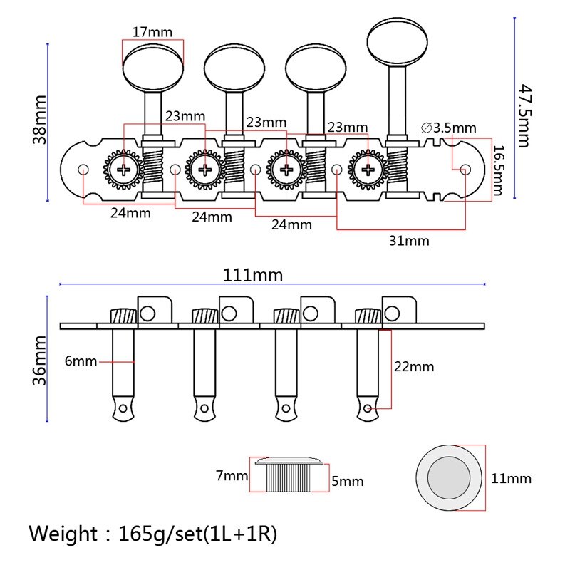 1 conjunto mandolin máquina cabeças tuners chaves de ajuste pegs para bandolim instrumento prata r/l