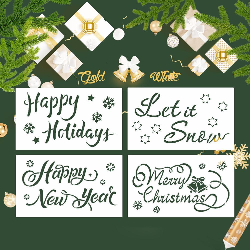 Flip Chart 4Pcs Merry Christmas Hollow Greeting Drawing Templates Measuring Rulers Stencils For Office School Supplies