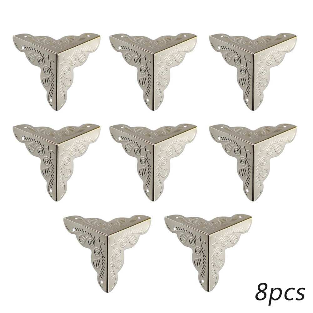 8pcs/pack Antique Style Jewelry Box Hardware Corner Feet Protect Angle Carved Decorative Wooden Case Edge With Nails Furniture