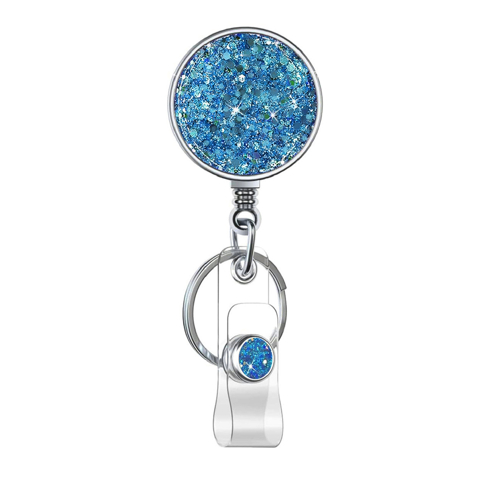 1 Piece Metal Glitter Retractable Nurse Badge Reel Doctor Student Teacher ID Card Holder Keychains Lanyard: Blue