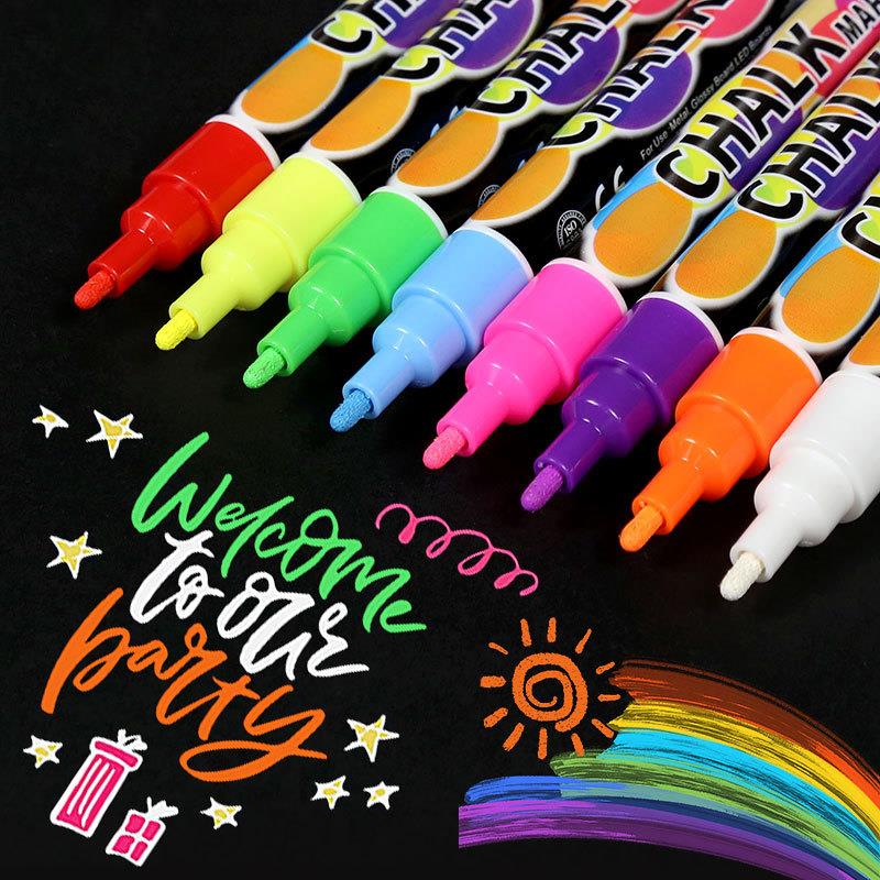Stylos marqueurs à craie liquide effaçables, tableau d'écriture LED multicolore, fenêtre en verre, marqueur d'art, peinture pour enfants, tableau noir