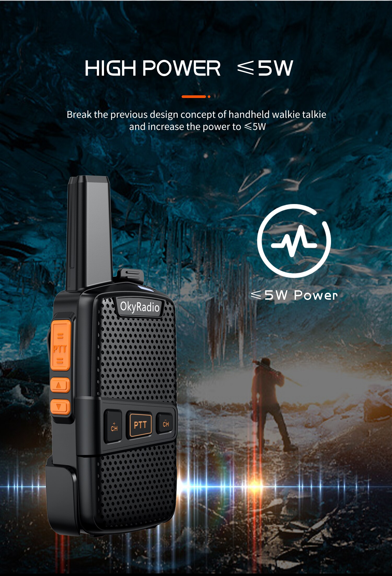 OkyRadio-walkie-talkie portátil, dispositivo resistente al agua, 6km de llamada, batería de 2022 mAh, 5w, 4800