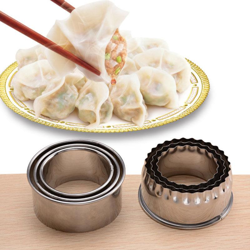3Pcs Ronde/Bloem Vormige Deeg Snijgereedschap Keuken Gadgets Rvs Dumplings Cutter Draagbare Dumplings Wrappers Mallen