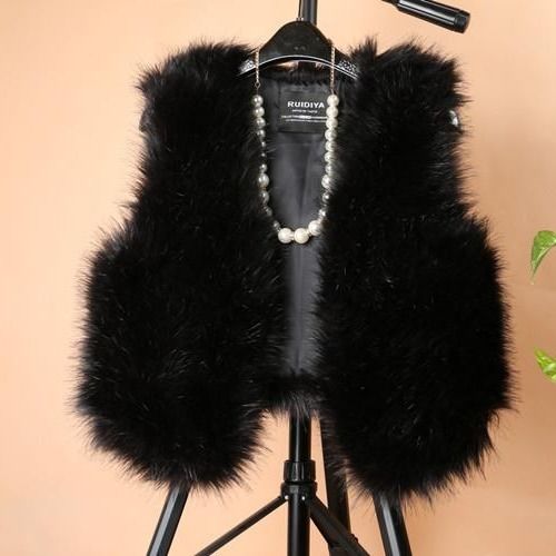 Rode Winter Herfst Vos Kunstmatige Bont Gras Vest Girl Vest Losse Jas Vest Mouwloze Doek Over Top Kleding Voor Vrouwen: Black