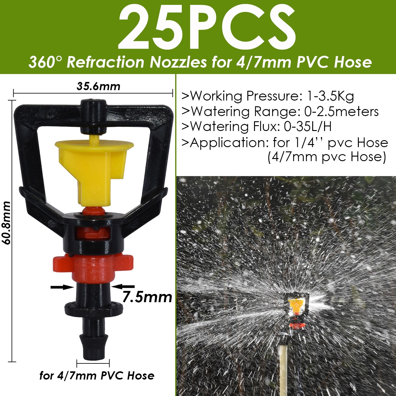 Ogród 4/7mm nawadniania kropelkowego Dripper obrotowy dysza rozpylać podlewanie zraszacz emitery dla 1/4w króciec robić węża złącza szklarnia: KSL01-KIT093-7.5MM