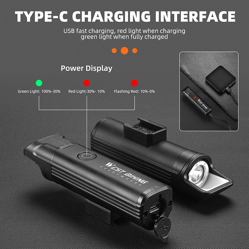 WEST BIKING Anti-Glare Fietskoplampen IPX6 Waterdichte Oplaadbare Fietskoplamp MTB LED Cycluslicht Fietsaccessoires