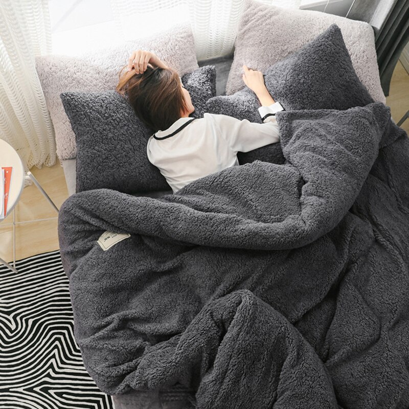 Housse de couette polaire berbère pour lit Double simple hiver deux faces housses de couette gris bleu rose literie housse de couette couverture
