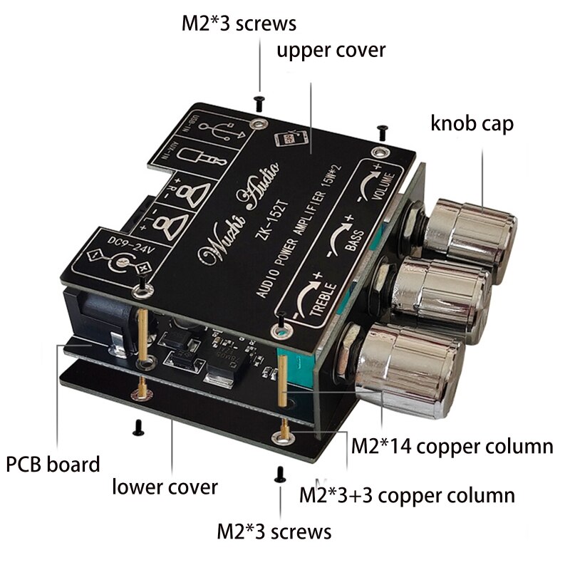 ZK-152T Power Amplifier Board Bluetooth-compatible 5.1 Subwoofer Bass Amplifier Board with Power Sleep Aid Music