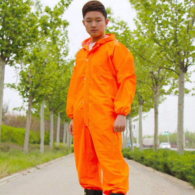 Monos de trabajo impermeables con capucha, ropa de trabajo protectora, antipolvo, a prueba de aceite: Orange / M