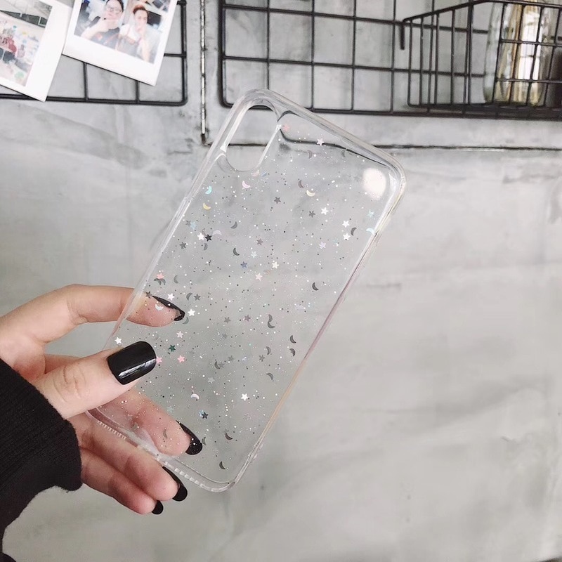 For Apple iPhone 11 Pro 6 6s 8 7 Plus XR 10 X XS Max 5S Cover Glitter Bling Star Moon Sequins Soft TPU Clear Silicone Phone Case