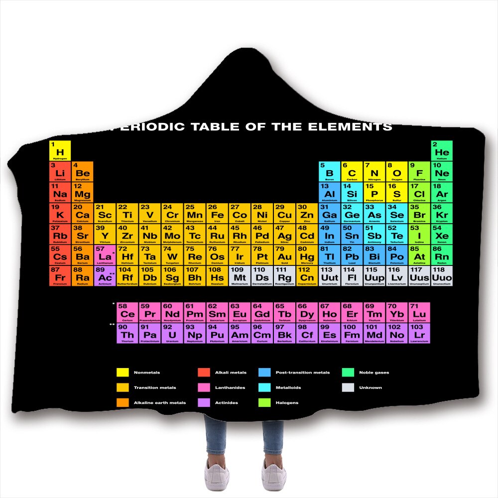 Chemie Periodieke Tafel Serie 3D Digitale Gedrukt Hooded Deken Mantel Dikker Cape Shawl Met Chemische Afdrukken