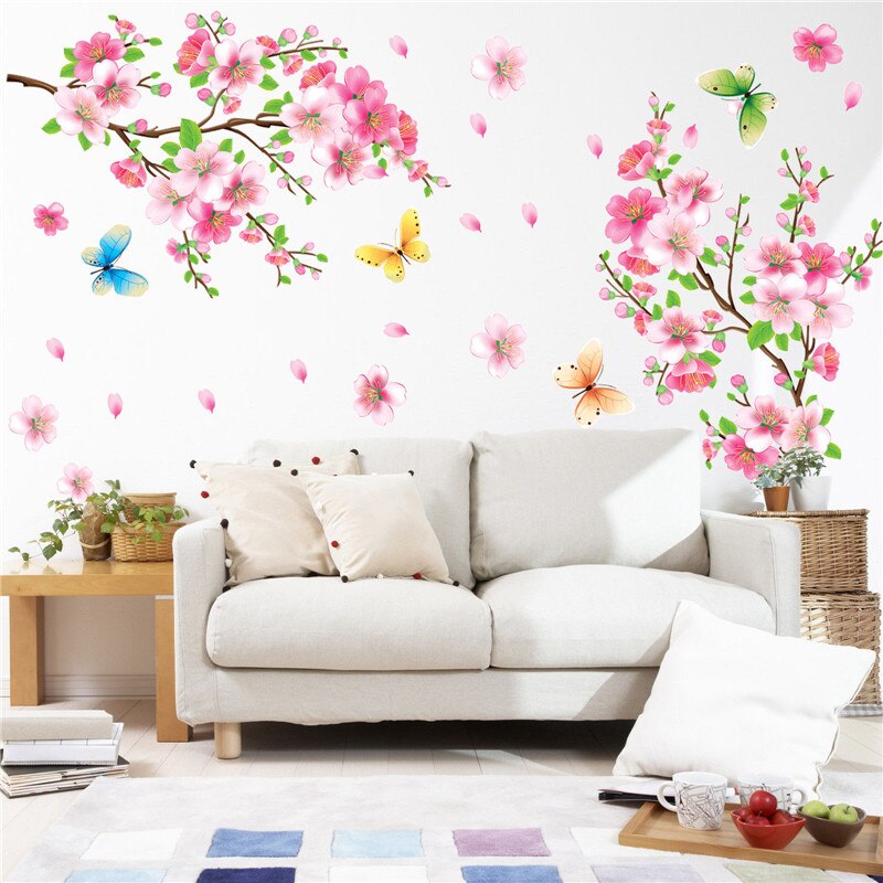 Large Size Cherry Blossom flower Wall Stickers Waterproof living room bedroom Wall decals 739 Decors Murals poster