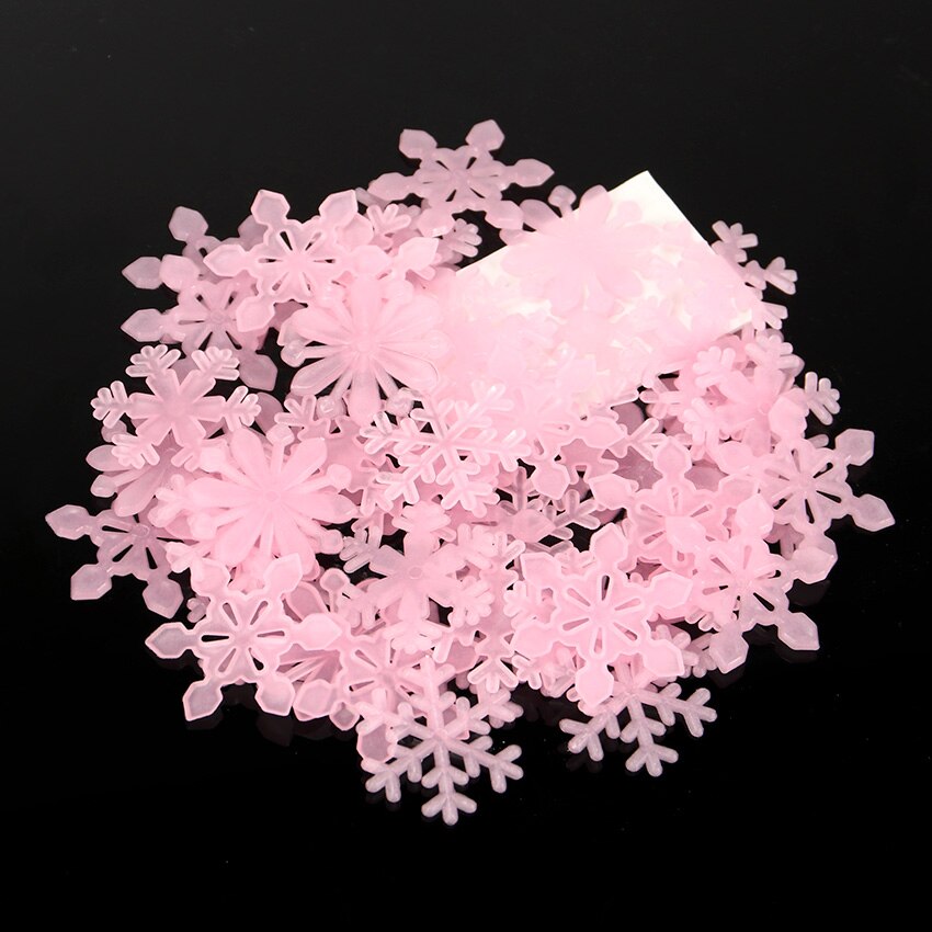 48 stuks/set kleurrijke lichtgevende sneeuw muurstickers voor thuis, glow in the dark stickers voor kinderkamers, fluorescerende stickers en decoraties: Roze