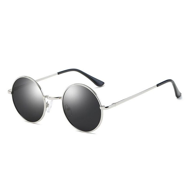 Show stil briller ægte polariserede solbriller vintage solbriller runde solbriller  uv400 sort linse: Sølv ramme