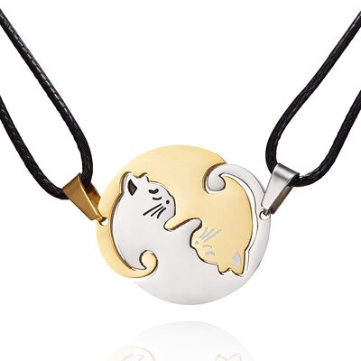 Dyrevedhæng sort hvid kat syninger halskæde simpel venskab hjerte form guld hvid kat søde par smykker halskæde: 3