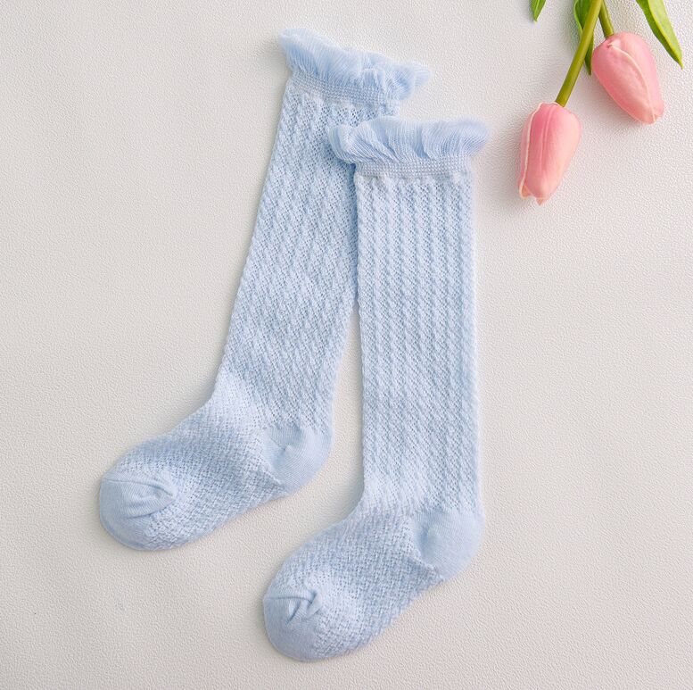 Calcetines hasta la rodilla de malla de algodón para bebé, niña recién nacida, de dibujos animados, de malla, baratos: Blue Mesh Socks