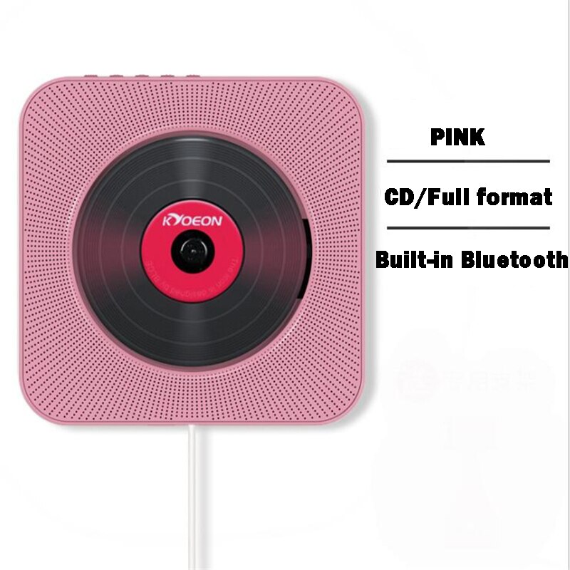 Portable CD Player Bluetooth Wall Mountable CD Music Player MP3 FM Audio Radio Speaker Stereo 3.5MM Headphone Jack Home: pink with EU Plug