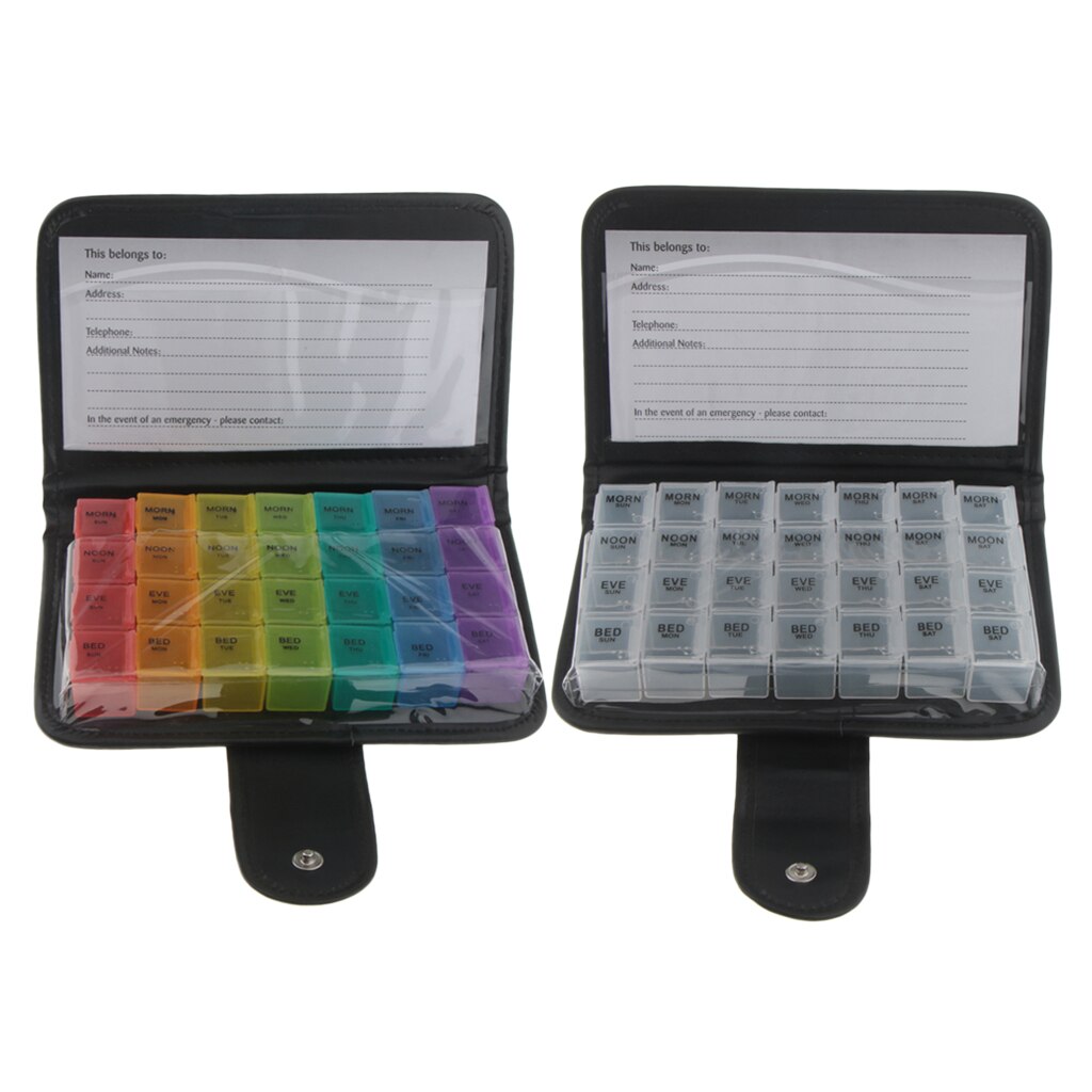 2 stuks reispillendoos leren organizer wekelijkse medicijndoos voor thuis, reizen, kamperen, wandelen, buitensporten