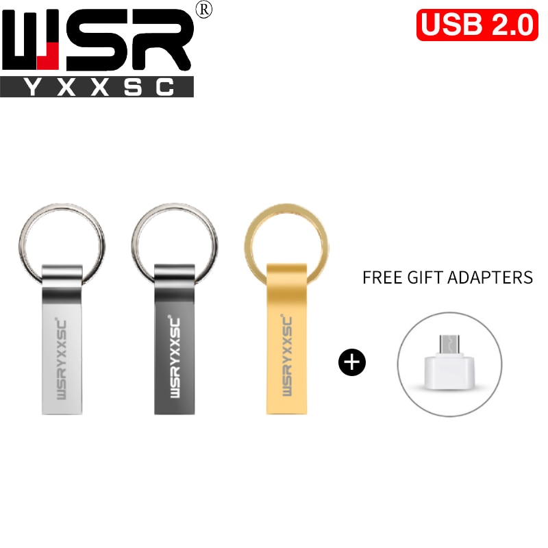 Wsryxxsc Sleutelhanger Usb Flash Drive Waterdicht Metalen Flash Drive 64Gb 32Gb 16Gb 8Gb 4Gb hoge Snelheid Usb Flash Met Adapter