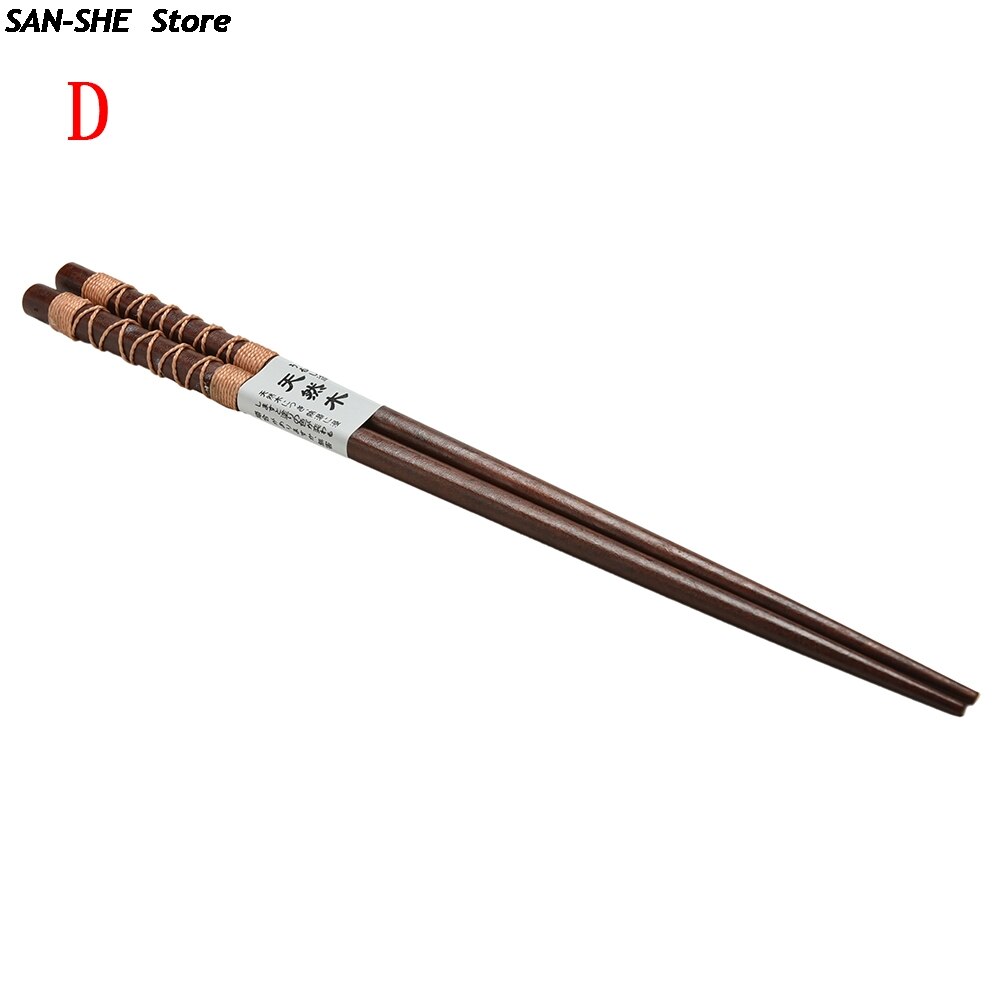 1Pair Wood Chinese Chopsticks Alloy Non-Slip Sushi Chop Sticks Japanese 6 Styles: D