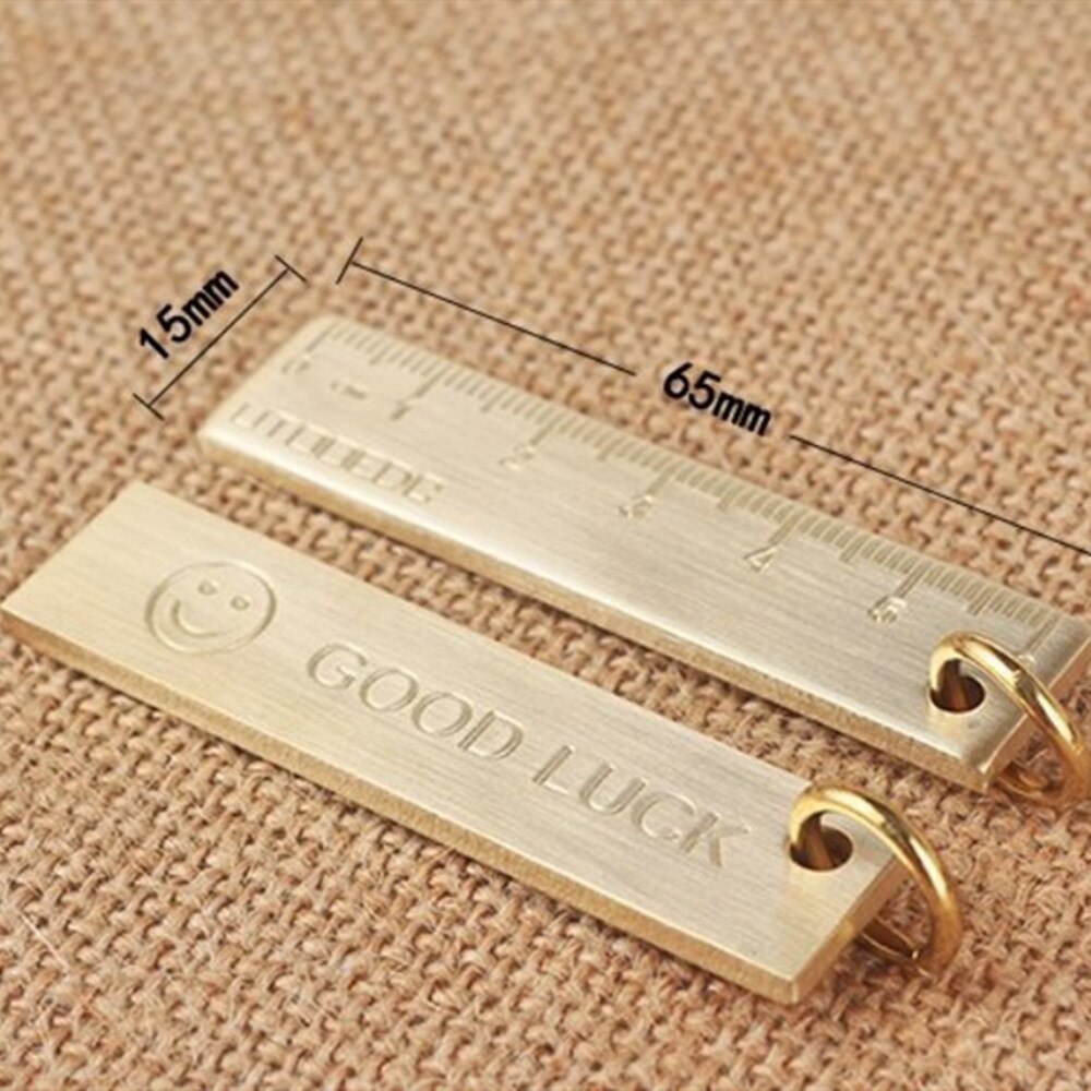 Retro 0-6cm Mini Copper Key Pendant Ruler Keychain Ruler Stationery Small Copper Ruler Golden Plate Drafting Supplies Rulers