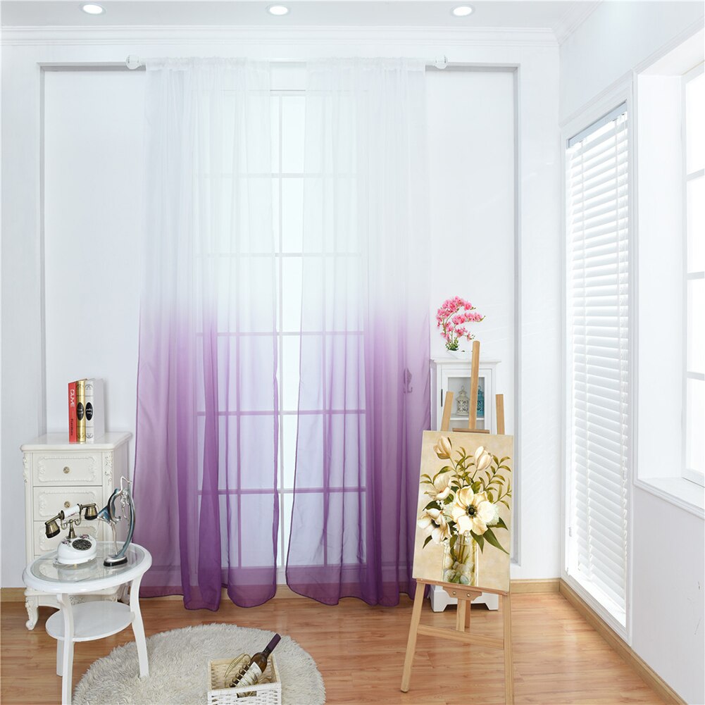 ! moderne gradiëntkleur raam tule gordijn transparante gordijn valance slaapkamer decoratie huistextiel: Paars 