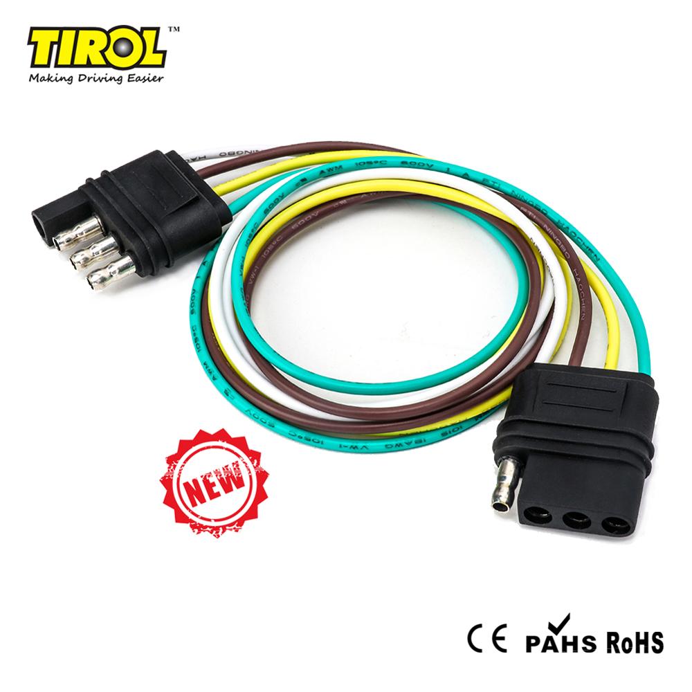 Tirol 4 Pin Platte Trailer Kabel Set Trailer Licht Plug 4*18 AWG Kabelboom Connector Voor Caravan Auto adapters Sockets T24696P3