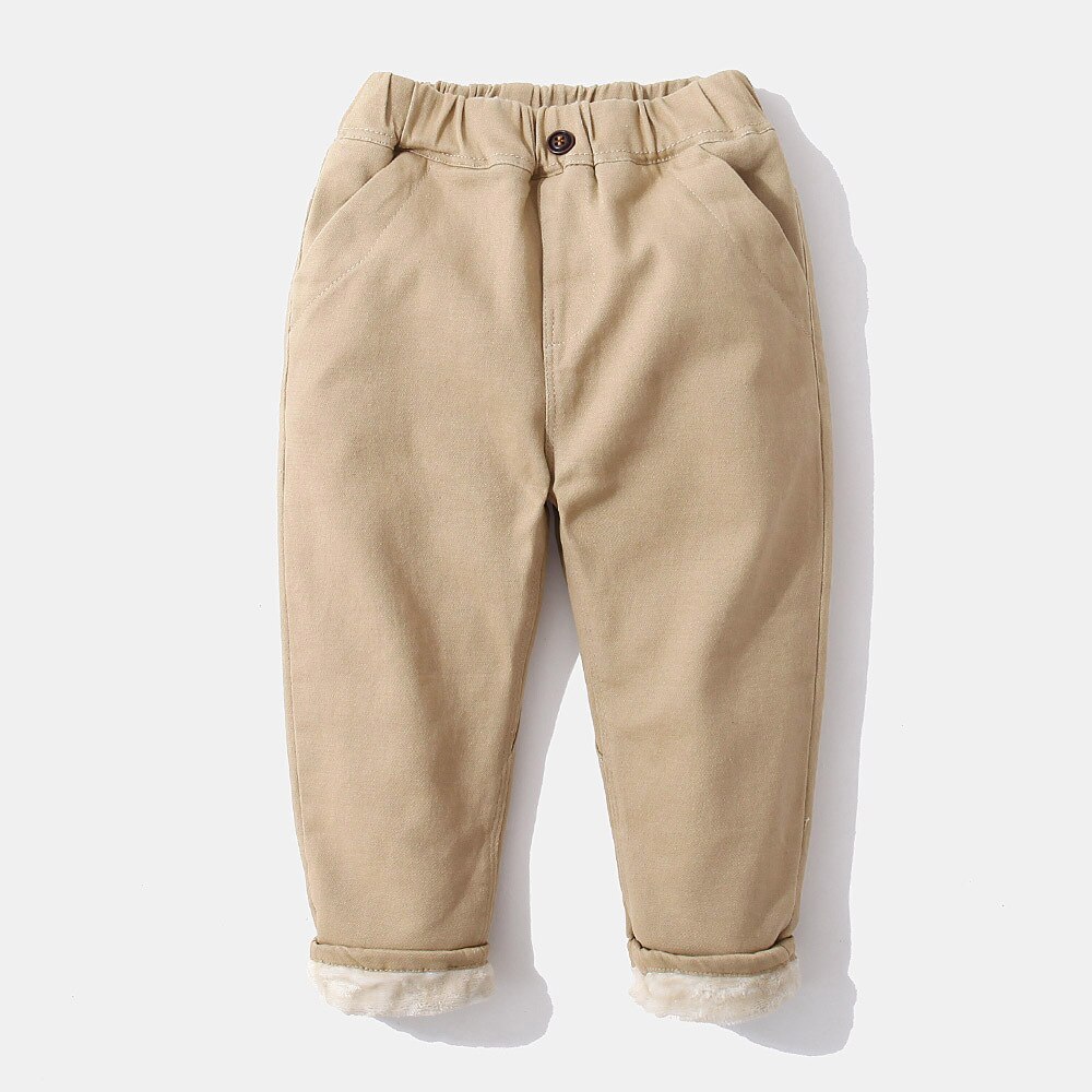 Baby Boy Trousers Autumn Winter Casual Baby Pants Solid Elastic Waist Velvet Thick Warm Children Clothes For 2-6Y: khaki / 24M
