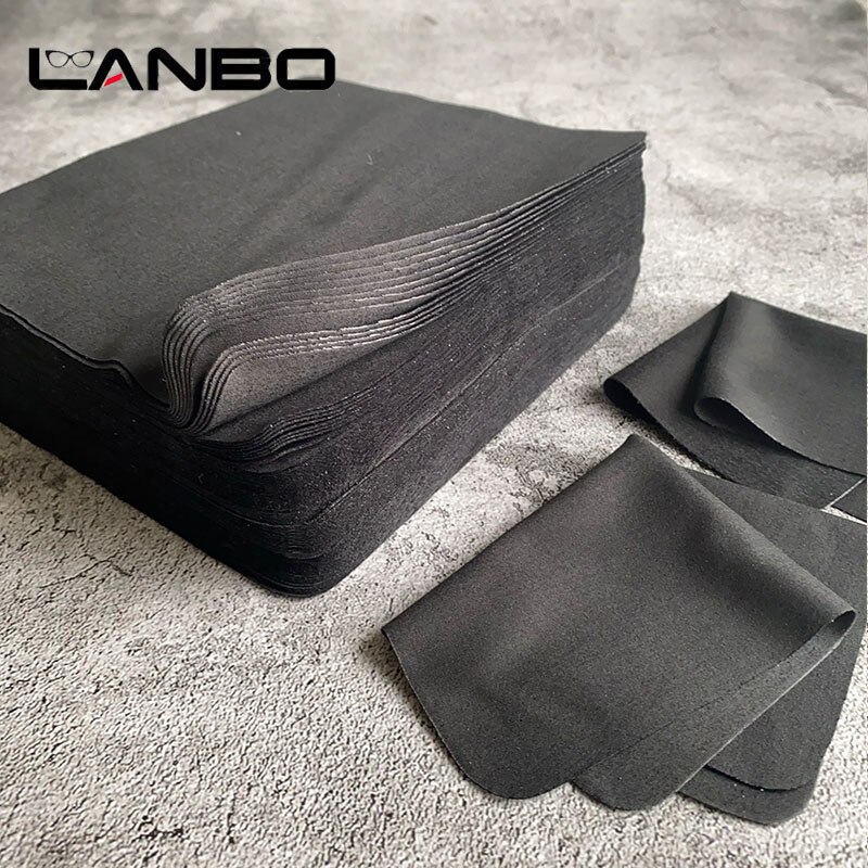 LANBO 100 stks zwarte kleur 15*17 cm Microfiber Brilpoetsdoekje Voor Lens Telefoon Scherm Reinigingsdoekjes