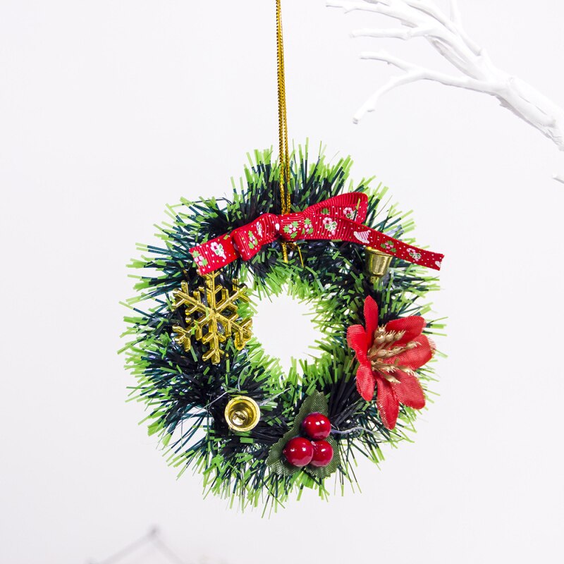 Jul lille krans xmas mini snemand santa juletræ pedant år dørpynt dekorationer til hjemmet: D