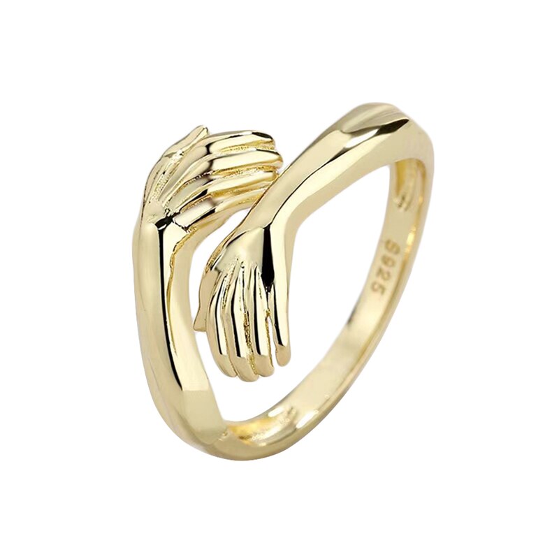 Romantische Hand Met Liefde Knuffel Ringen Creatieve Verstelbare Love Forever Open Vinger Hand Ring Voor Vrouwen Mannen Mode-sieraden: Gold3