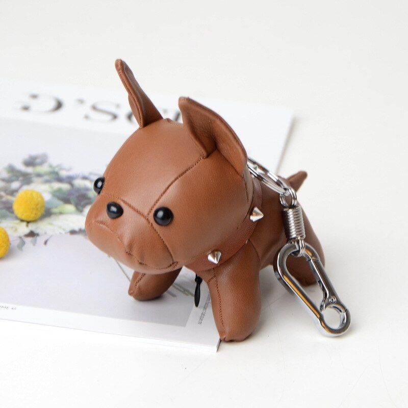 French Bulldog Keychain PU Leather Animal Dog Keyring Holder Bag Charm Trinket Chaveiros Bag Accessories Punk Style Pendant