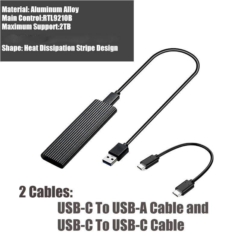 GUDGA – boîtier SSD Nvme avec double protocole OTG vers USB 3.1, adaptateur de disque dur Portable pour SSD M.2 2230/2260/2280/2242: Two  Cable Black