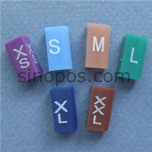 Plastic Rechthoek vormige Hanger Maat Markers met afdrukken, maten kleuren diverse XS/S/M/L/XL/XXL, Hanger Divider Accessoires