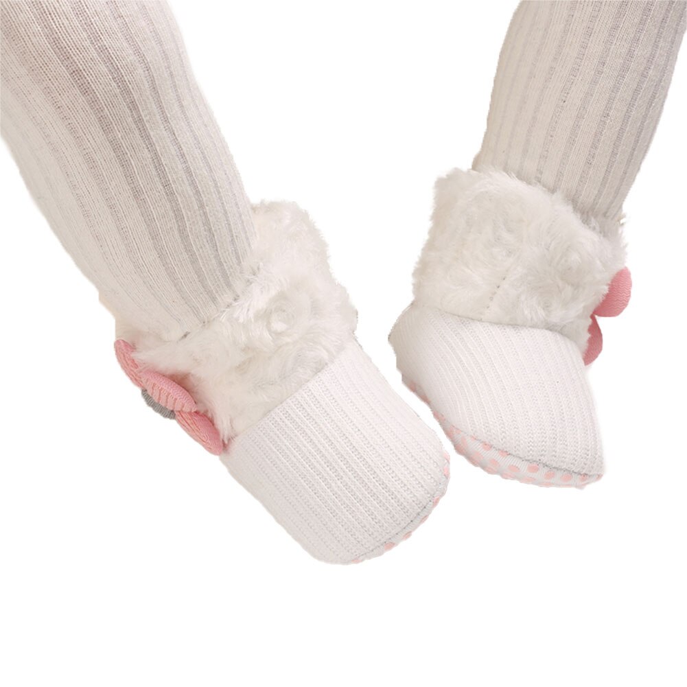 Baby Meisjes Snowboots Zachte Faux Fur Knit Bloem Booties Anti-Slip Baby Prewalkers 0-18M