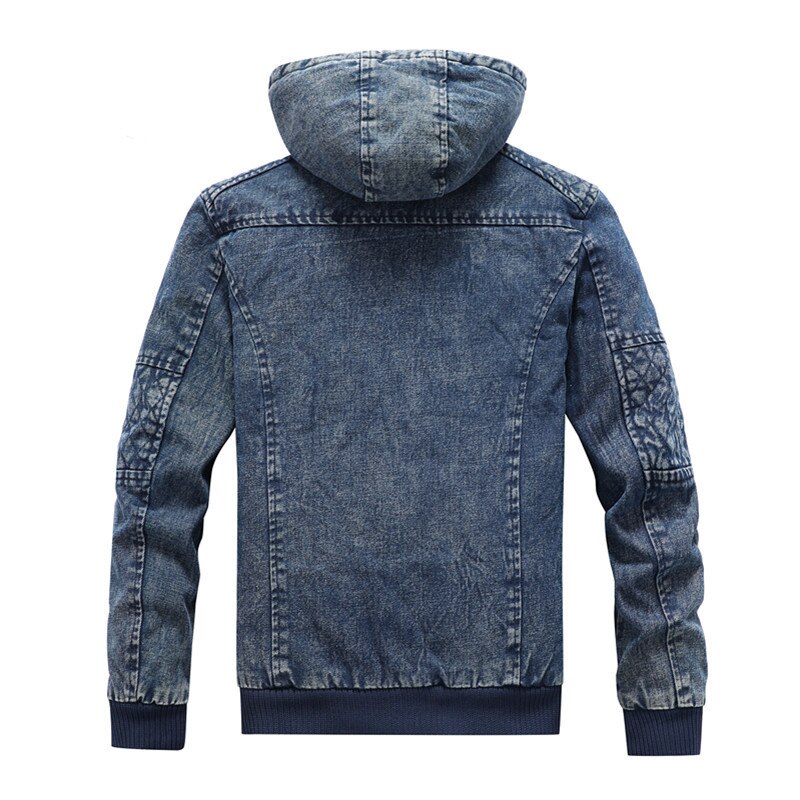 Hooded Denim Jakets Men Autumn Winter Fleece Denim Coats Jean Jackets Men Outwear Casual Men Winter Coat with Nood