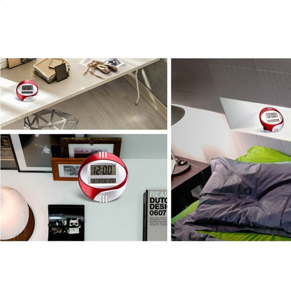 LED Large Display Digital Wall Desk Alarm Clock with Temperature and Humidity without Battery (Red)