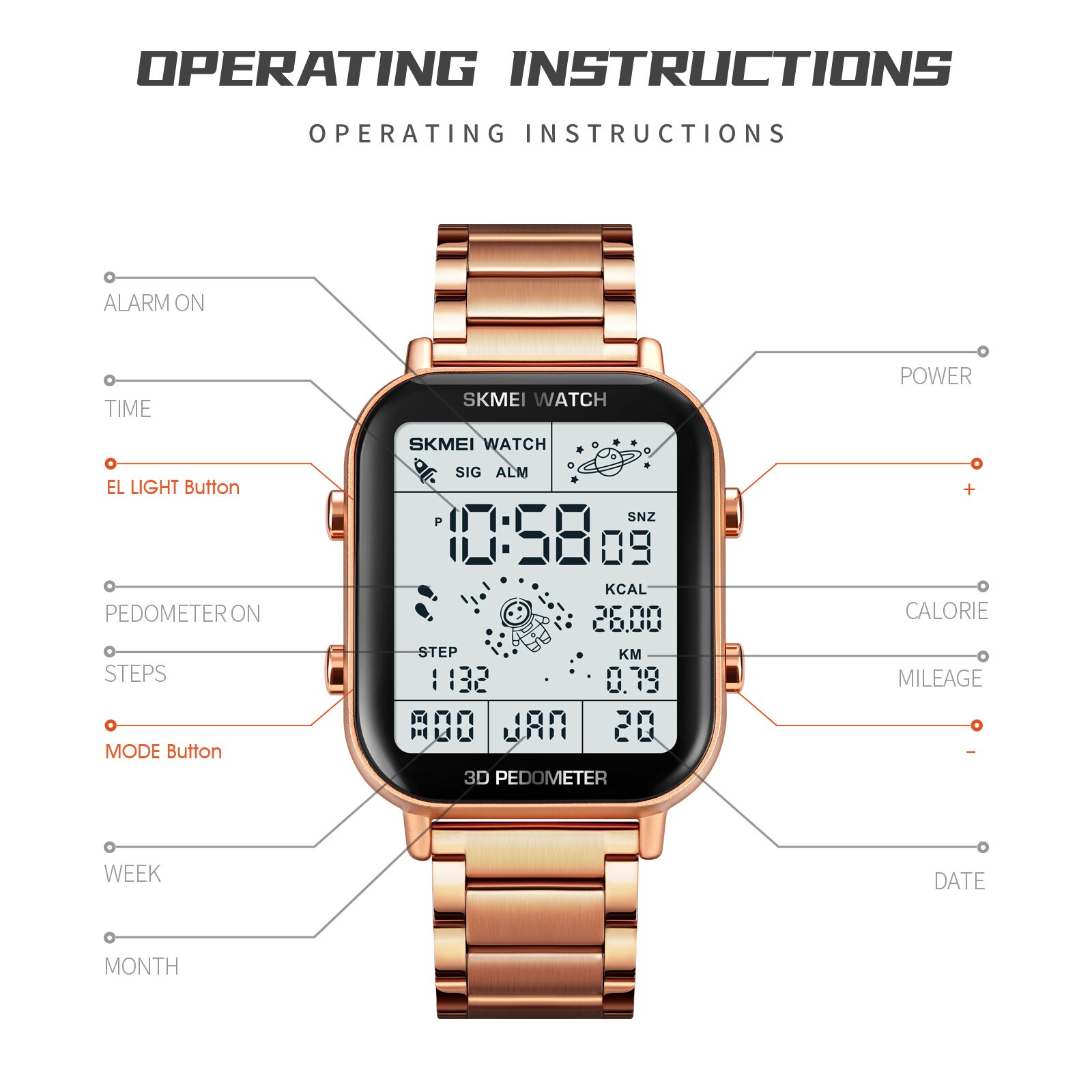 SKMEI-reloj deportivo Digital para hombre, cronómetro con pantalla de luz trasera, podómetro, cuenta atrás, calendario, cálculo de calorías