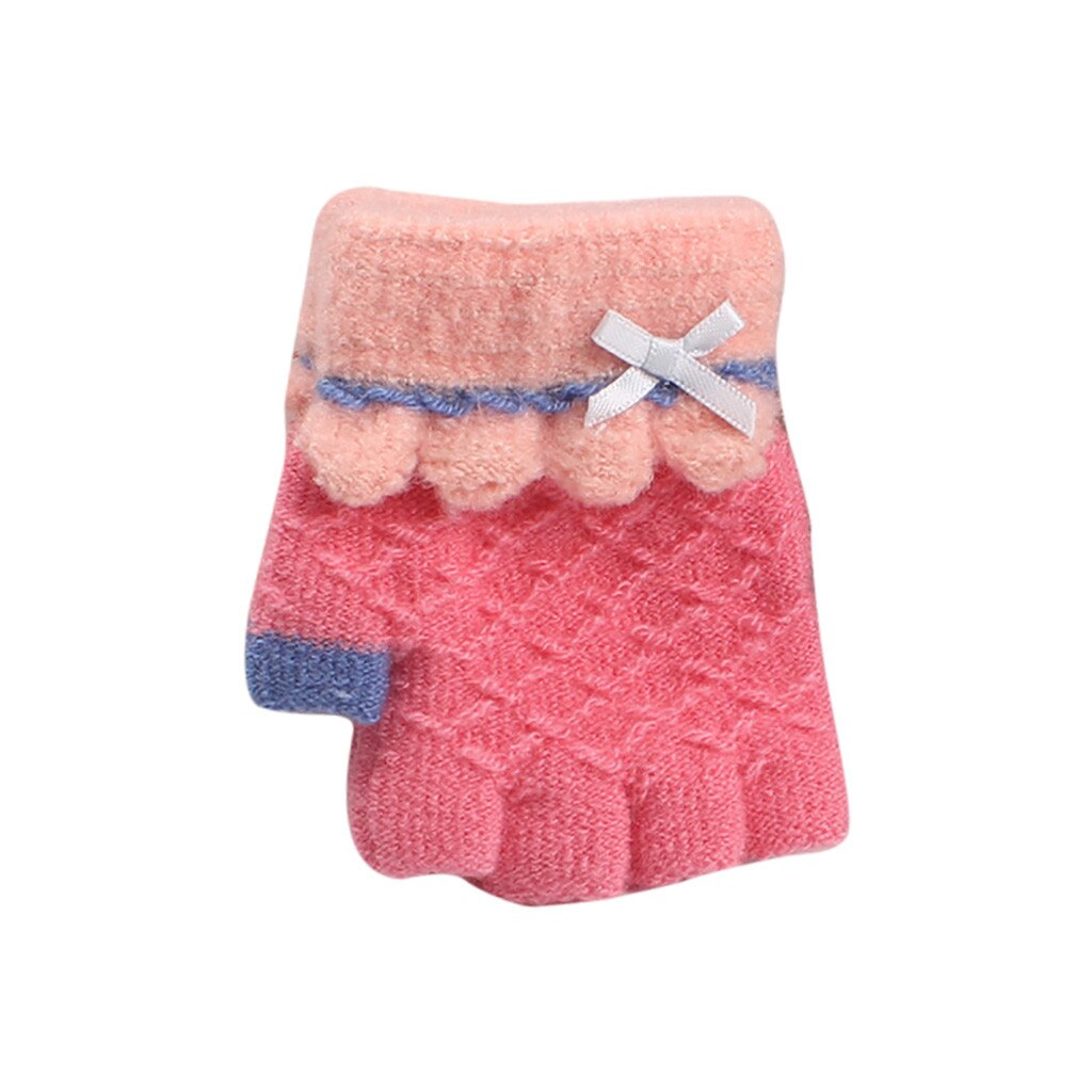 Mezzi della Barretta di inverno Dei Bambini Del Fumetto Caldo Guanti A Maglia Guanti Per Bambini Sveglio Lavorato A Maglia Jacquard Guanti Mezzi della Barretta перчатки женск: Pink