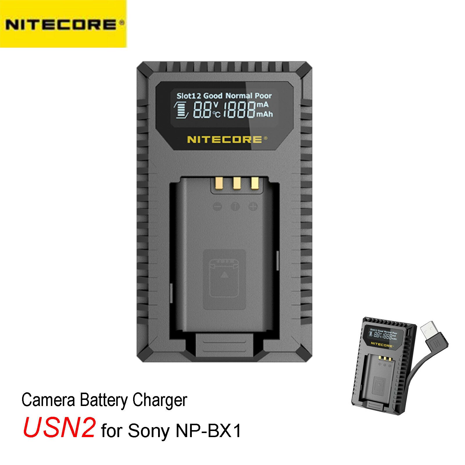 Nitecore usn2 usb duplo slot de viagem lcd carregador da câmera para sony NP-BX1 baterias compatíveis DSC-HX350 DSC-H400 DSC-HX400 DSC-HX90